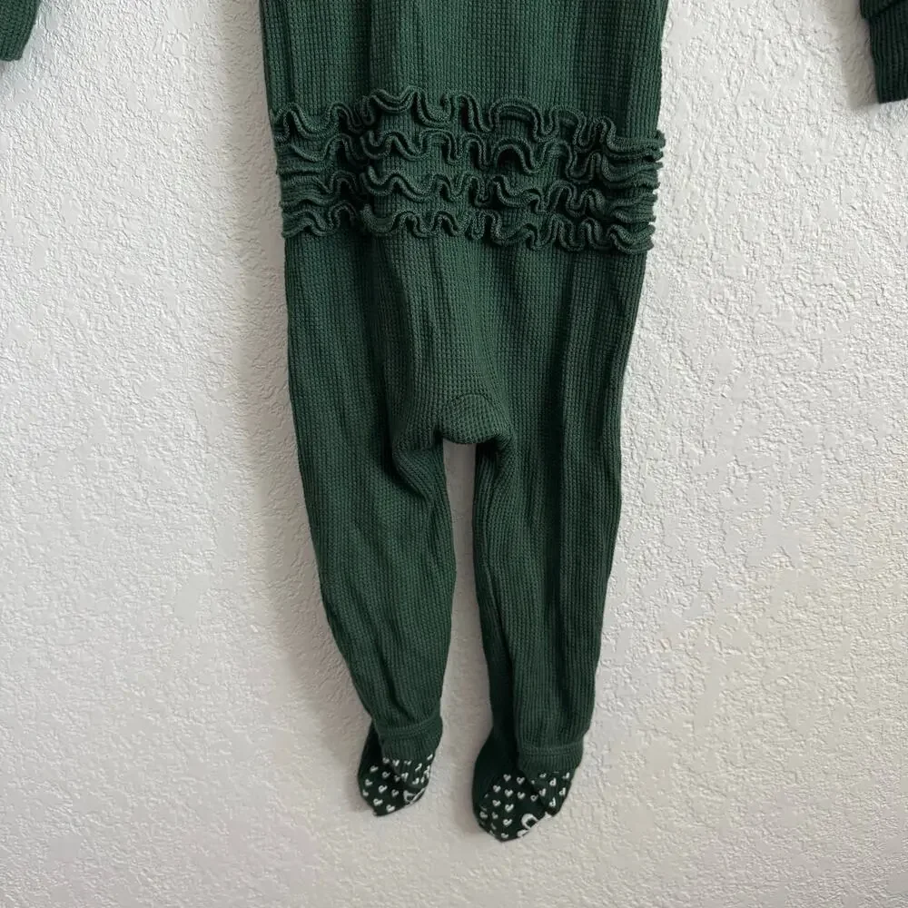 Posh Peanut Footie Ruffled Waffle Zippered One Piece Hunter Green 18-24 Months